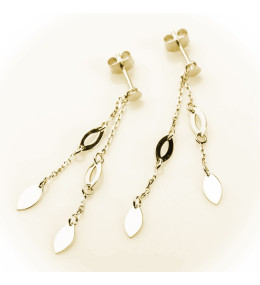 Boucles d'oreilles pendantes or jaune 375/1000, motifs navettes, by Stauffer