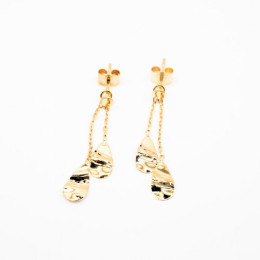 Boucles d'oreilles pendentif or jaune 375/1000, motifs poires froissées, by Stauffer