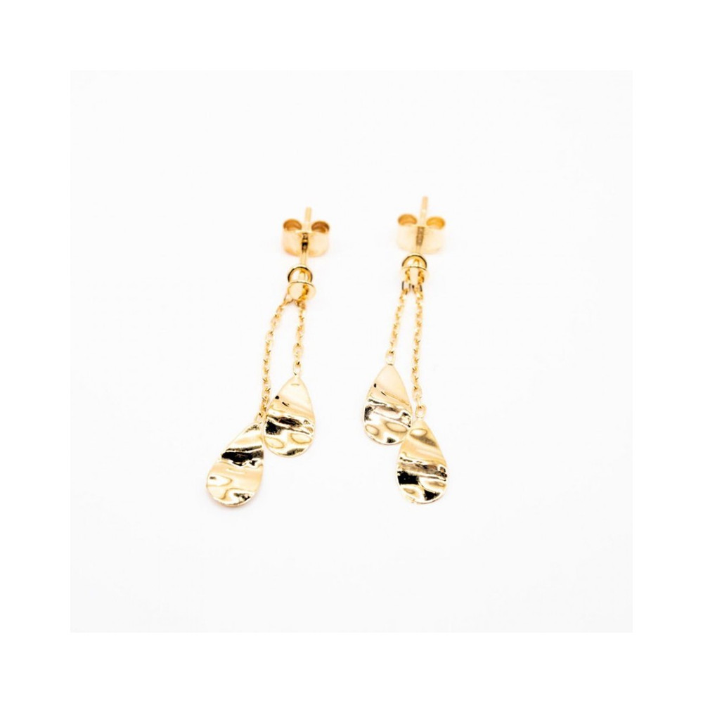 Boucles d'oreilles pendentif or jaune 375/1000, motifs poires froissées, by Stauffer