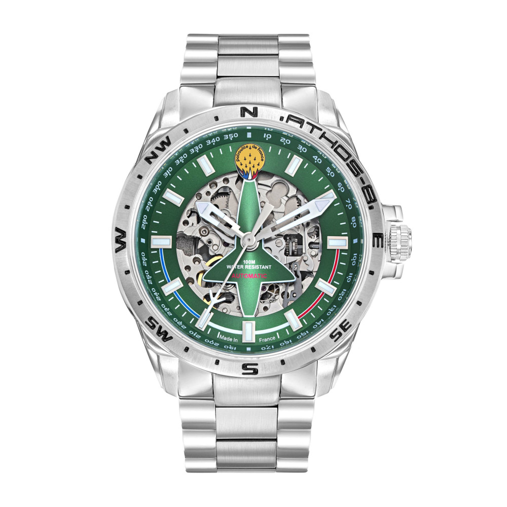 Montre Homme Patrouille De France Athos 8, Automatique, acier et cadran vert 668142
