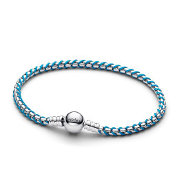 Bracelet Pandora Moments, mailles serpent et cordon textile turquoise en argent 925/1000, 593816C01