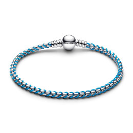 Le Bracelet Pandora Moments, mailles serpent et cordon textile turquoise en argent 925/1000, 593816C01