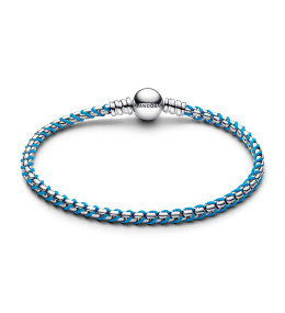 Le Bracelet Pandora Moments, mailles serpent et cordon textile turquoise en argent 925/1000, 593816C01