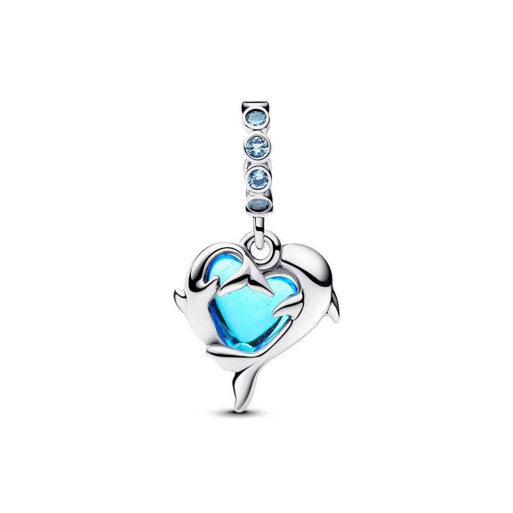 Charm pendentif Pandora Moments, dauphin en Verre de Murano bleu et cristal bleu glaicer en argent 925/1000, 793924C01