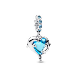 Le Charm pendentif Pandora Moments, dauphin en Verre de Murano bleu et cristal bleu glaicer en argent 925/1000, 793924C01