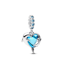 Le Charm pendentif Pandora Moments, dauphin en Verre de Murano bleu et cristal bleu glaicer en argent 925/1000, 793924C01