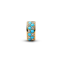 Le Charm clip Pandora Moments, bleu couleur turquoise en métal doré or jaune 585/1000, 763902C01