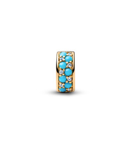 Le Charm clip Pandora Moments, bleu couleur turquoise en métal doré or jaune 585/1000, 763902C01