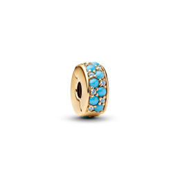 Charm clip Pandora Moments, bleu couleur turquoise en métal doré or jaune 585/1000, 763902C01