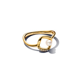La Bague Pandora, Cercle Sinueux avec Perle de Culture d'Eau Douce et Pavé en métal doré or jaune 585/1000, 163831C01