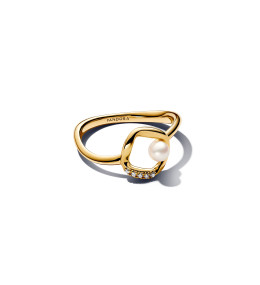 La Bague Pandora, Cercle Sinueux avec Perle de Culture d'Eau Douce et Pavé en métal doré or jaune 585/1000, 163831C01