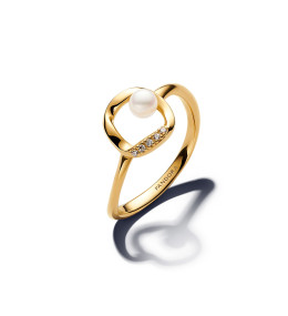 Bague Pandora, Cercle Sinueux avec Perle de Culture d'Eau Douce et Pavé en métal doré or jaune 585/1000, 163831C01