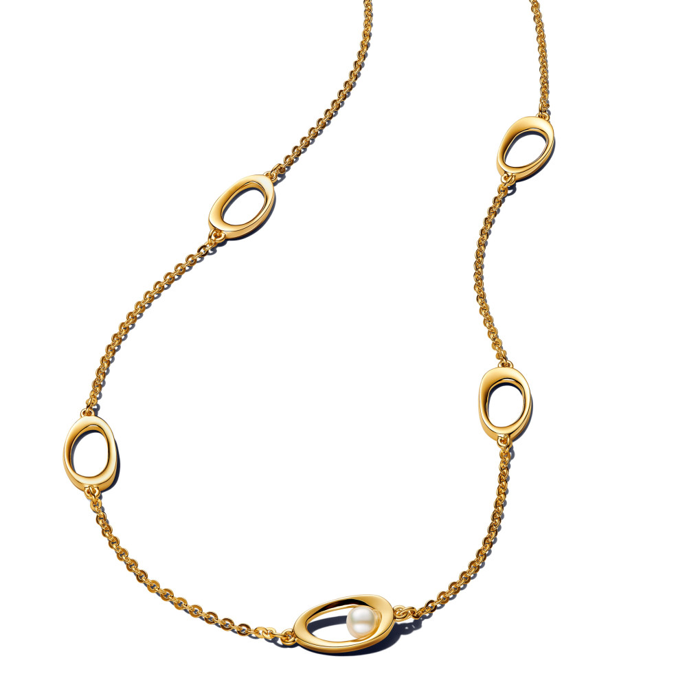Collier Pandora Moments ovale ligne sinueuse et perle de culture d'eau douce en métal doré or jaune 585/1000 363883C01-45