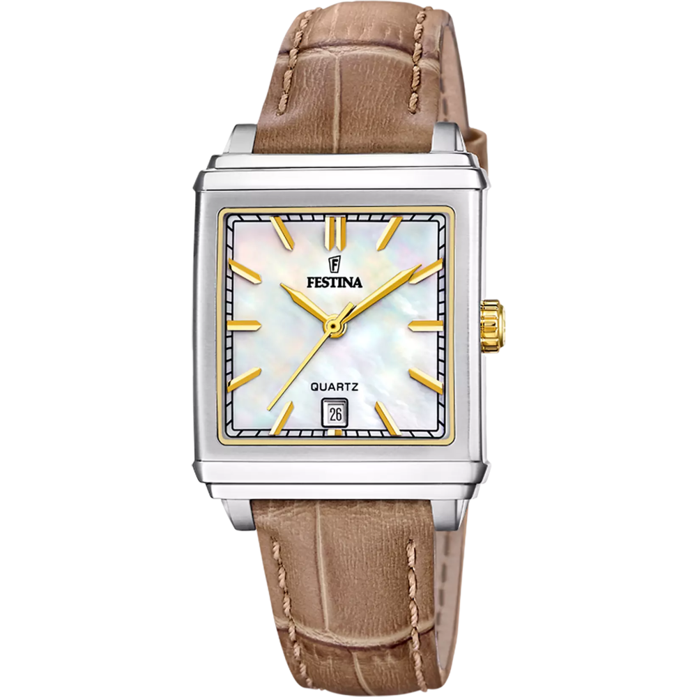 Montre femme FESTINA, On the square acier et cuir, 20682/4