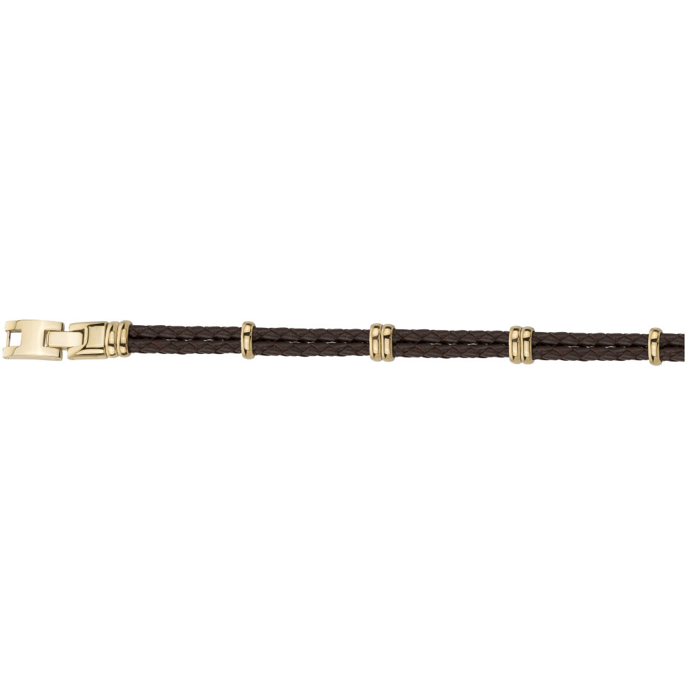 Bracelet acier PVD jaune et cuir marron PHEBUS FOR HIM 35-1240