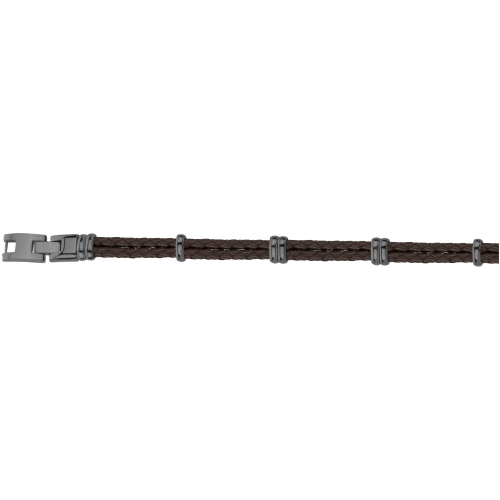 Bracelet acier PVD gris et cuir marron PHEBUS FOR HIM 35-1243