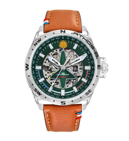 Montre Homme Patrouille De France Athos 8, Automatique, acier, cuir et cadran vert 668143