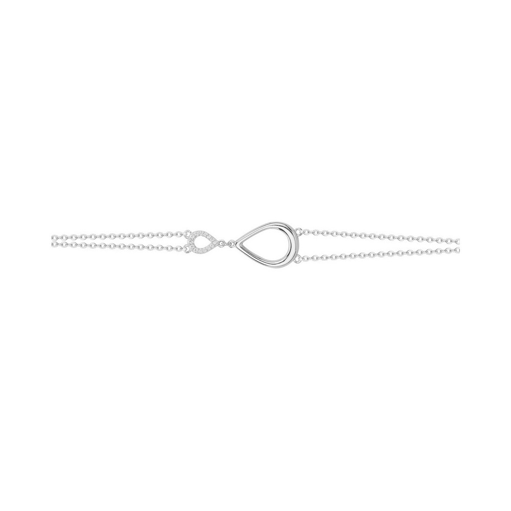 Bracelet argent 925/1000, double chaîne motif goutte pavée et oxydes de zirconium by Stauffer