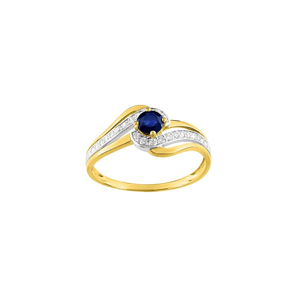 La Bague or bicolore 375/1000, saphir bleu et oxydes de zirconium by Stauffer