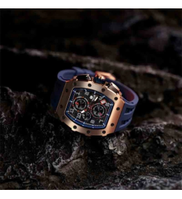 La Montre homme Tsar Bomba Elemental collection, acier PVD rose et silicone bleu TB8204Q05