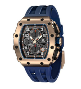 Montre homme Tsar Bomba Elemental collection, acier PVD rose et silicone bleu TB8204Q05