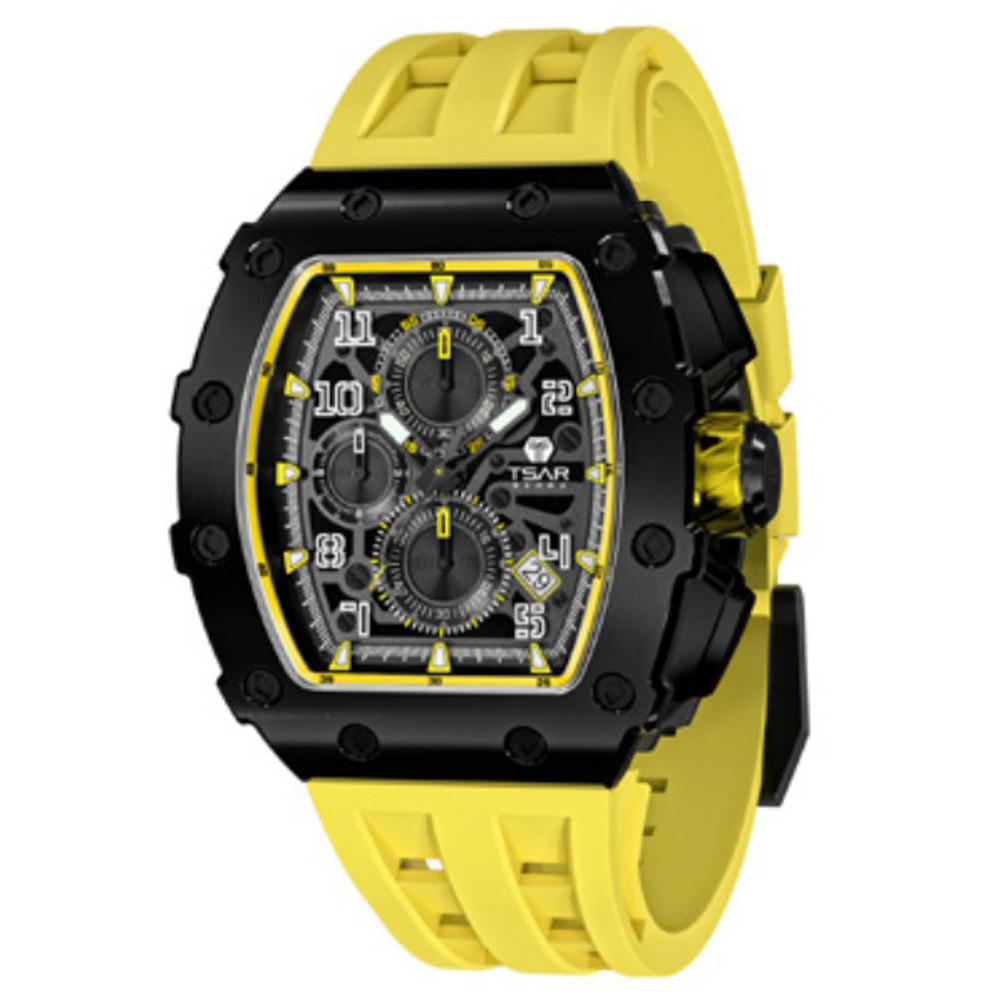 Montre homme Tsar Bomba Elemental collection, acier PVD noir et silicone jaune TB8204Q07
