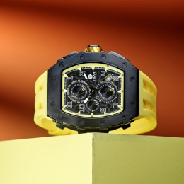 La Montre homme Tsar Bomba Elemental collection, acier PVD noir et silicone jaune TB8204Q07
