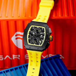 La Montre homme Tsar Bomba Elemental collection, acier PVD noir et silicone jaune TB8204Q07