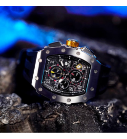 La Montre homme Tsar Bomba Elemental collection, acier et silicone noir TB8204Q31
