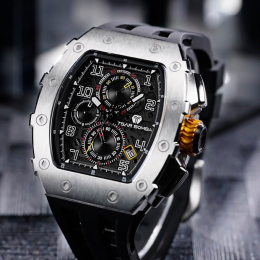La Montre homme Tsar Bomba Elemental collection, acier et silicone noir TB8204Q31