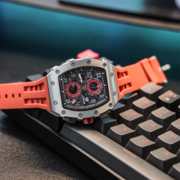 La Montre homme Tsar Bomba Elemental collection, acier et silicone orange TB8204Q32