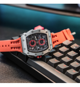 La Montre homme Tsar Bomba Elemental collection, acier et silicone orange TB8204Q32