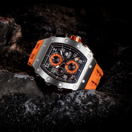 La Montre homme Tsar Bomba Elemental collection, acier et silicone orange TB8204Q32