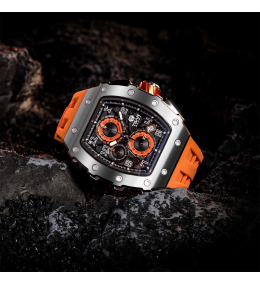 La Montre homme Tsar Bomba Elemental collection, acier et silicone orange TB8204Q32