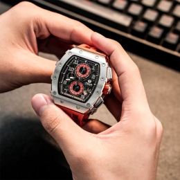 La Montre homme Tsar Bomba Elemental collection, acier et silicone orange TB8204Q32