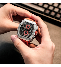 La Montre homme Tsar Bomba Elemental collection, acier et silicone orange TB8204Q32