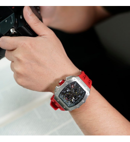 La Montre homme Tsar Bomba Elemental collection, acier et silicone rouge TB8204Q33