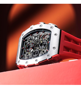 La Montre homme Tsar Bomba Elemental collection, acier et silicone rouge TB8204Q33