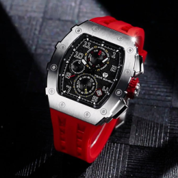 La Montre homme Tsar Bomba Elemental collection, acier et silicone rouge TB8204Q33