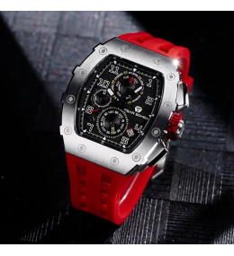 La Montre homme Tsar Bomba Elemental collection, acier et silicone rouge TB8204Q33