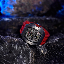 La Montre homme Tsar Bomba Elemental collection, acier et silicone rouge TB8204Q33
