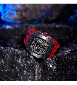 La Montre homme Tsar Bomba Elemental collection, acier et silicone rouge TB8204Q33