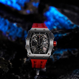 La Montre homme Tsar Bomba Elemental collection, acier et silicone rouge TB8204Q33