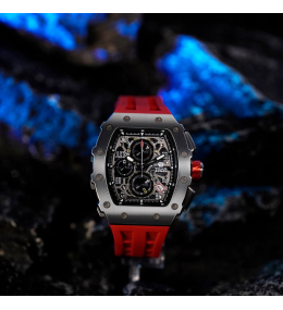 La Montre homme Tsar Bomba Elemental collection, acier et silicone rouge TB8204Q33