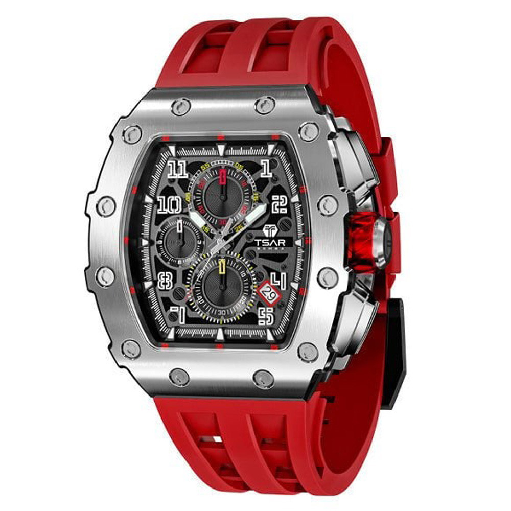 Montre homme Tsar Bomba Elemental collection, acier et silicone rouge TB8204Q33
