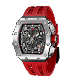 Montre homme Tsar Bomba Elemental collection, acier et silicone rouge TB8204Q33