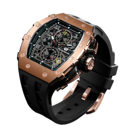 La Montre homme Tsar Bomba Elemental collection, acier PVD rose et silicone noir TB8204Q35
