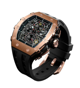 La Montre homme Tsar Bomba Elemental collection, acier PVD rose et silicone noir TB8204Q35