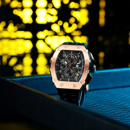La Montre homme Tsar Bomba Elemental collection, acier PVD rose et silicone noir TB8204Q35