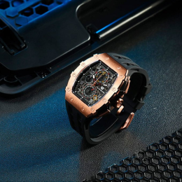 La Montre homme Tsar Bomba Elemental collection, acier PVD rose et silicone noir TB8204Q35